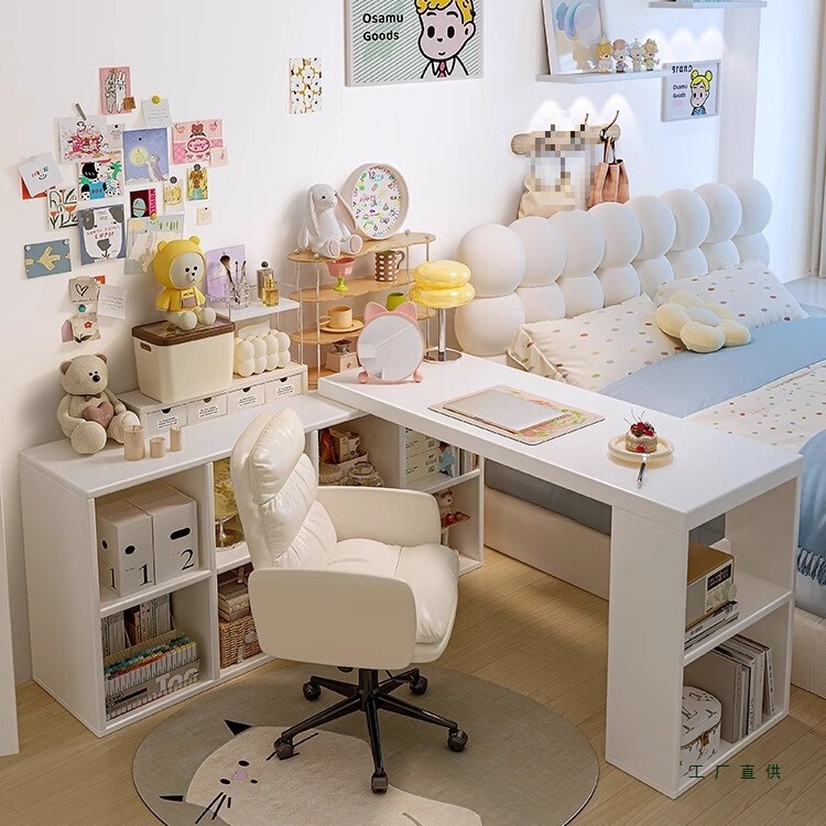 Semi-Enclosed Desk Home Study Table Bedroom Girls Solid Wood Computer Table Corner Bedside Cabinet L-Shaped Dressing Table