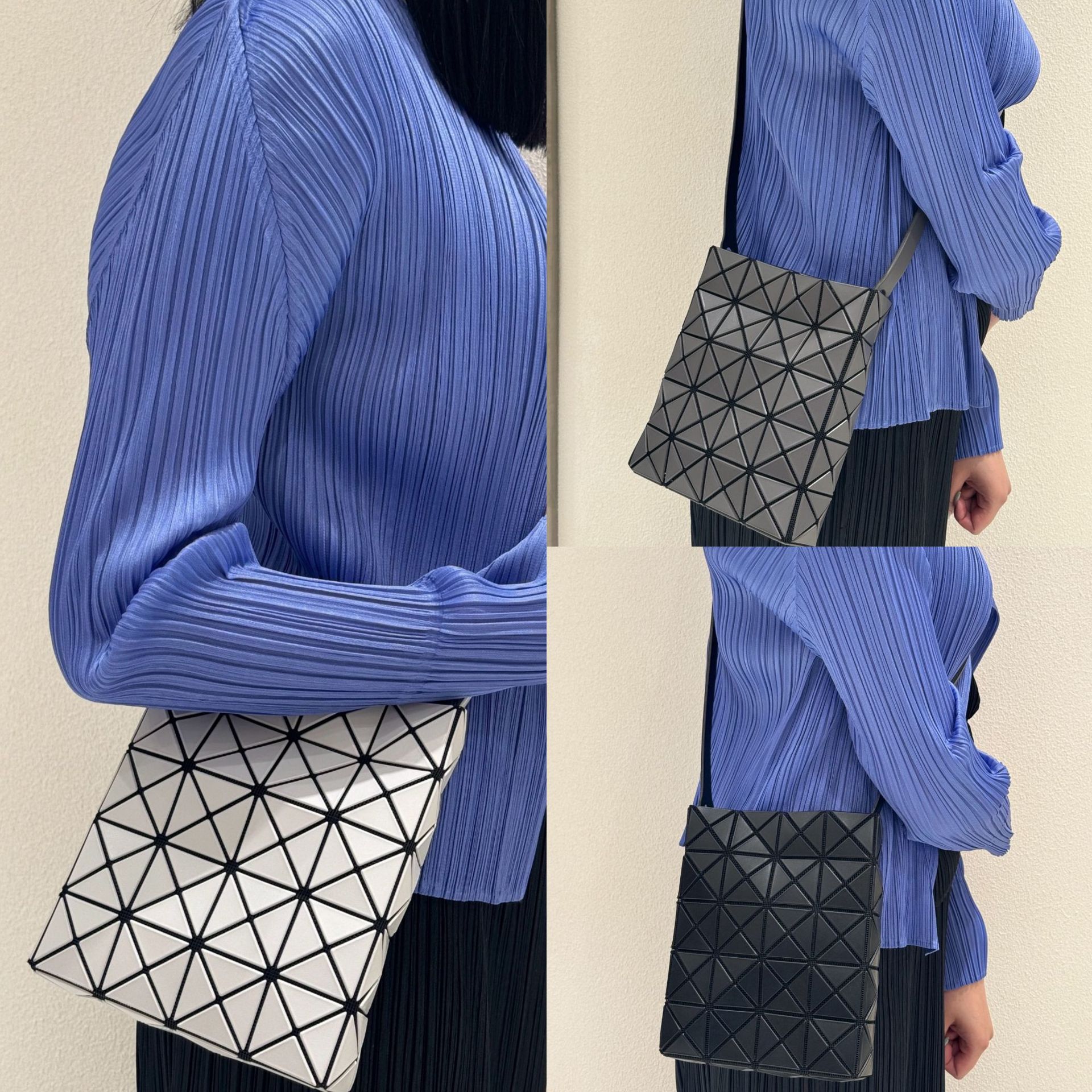 Japanese Four-Compartment Long Strap Square Box Crossbody Bag, Three-Compartment Quilted Mini Phone Bag, Small Square Bag for Men