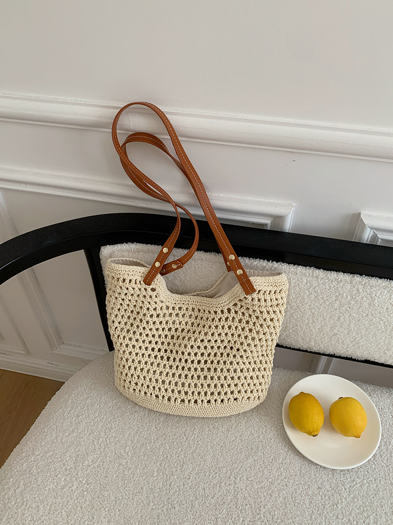 Sac fourre-tout polyvalent à une épaule pour femme, nouvelle collection été 2024, pour les vacances à la plage, en tissage d'herbe, pour les déplacements, Tide_voghion.com