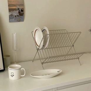 X-Shaped Foldableable Drain Rack Double-Layer Kitchen Drain Rack Countertop Type with Water Tray Kitchen Dish Storage Rack