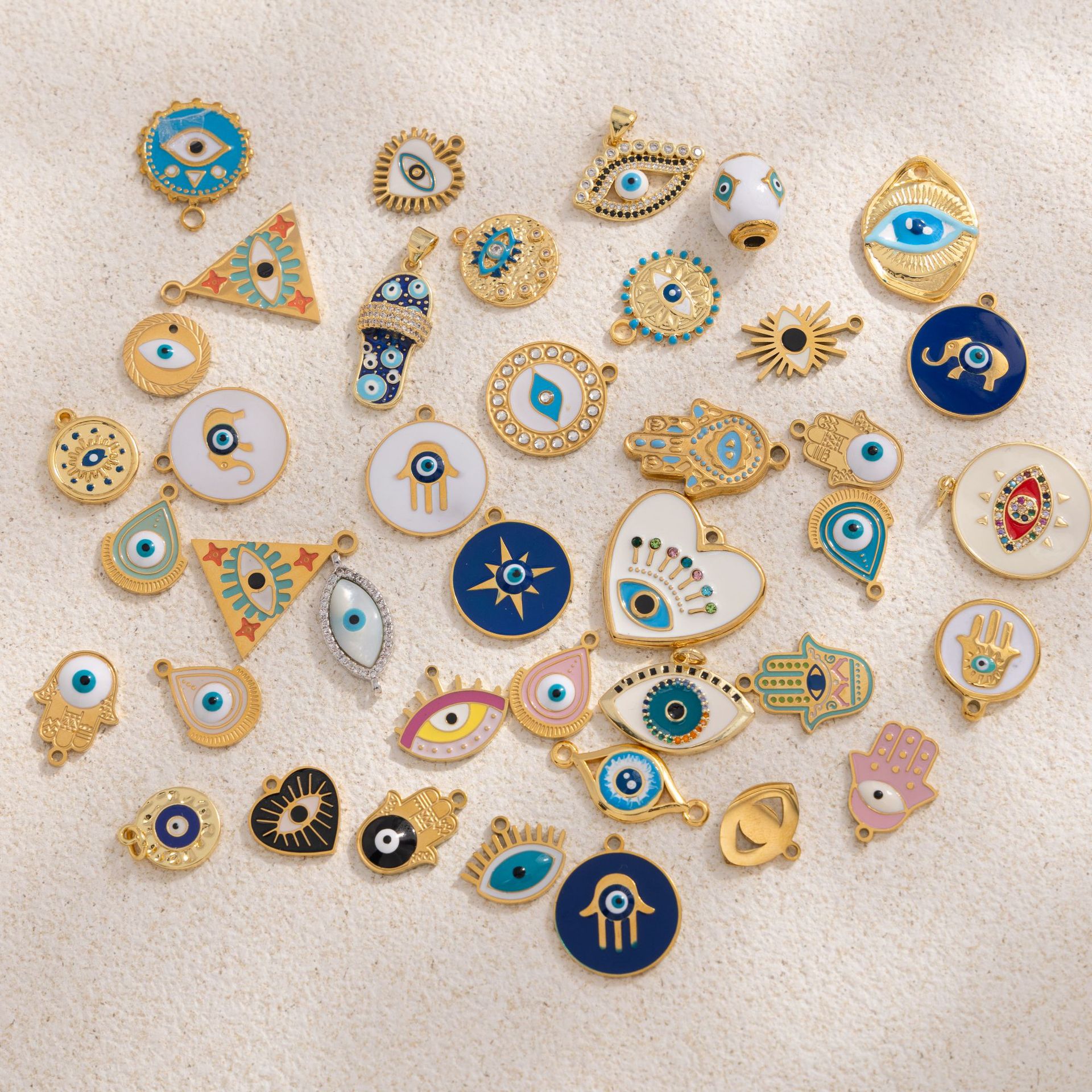 4g Weight PVD Coated Gold Plating Process 1 Piece 304 Stainless Steel PVD Coated Real Gold Plated Devil's Eye Palm Eye Polished Pendant DIY Jewelry Accessories