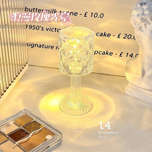 Creative Diamond Rose Petal Crystal Nightstand Lamp Bedside Decor Instagram Teenager Atmosphere Night Light Bedroom Sleep Lamp