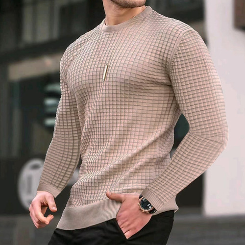 Amazon International Autumn Checked Men's Round Neck Hooded Trendy Sporty Loose Knit Long Sleeve Hooded Sweatshirt
