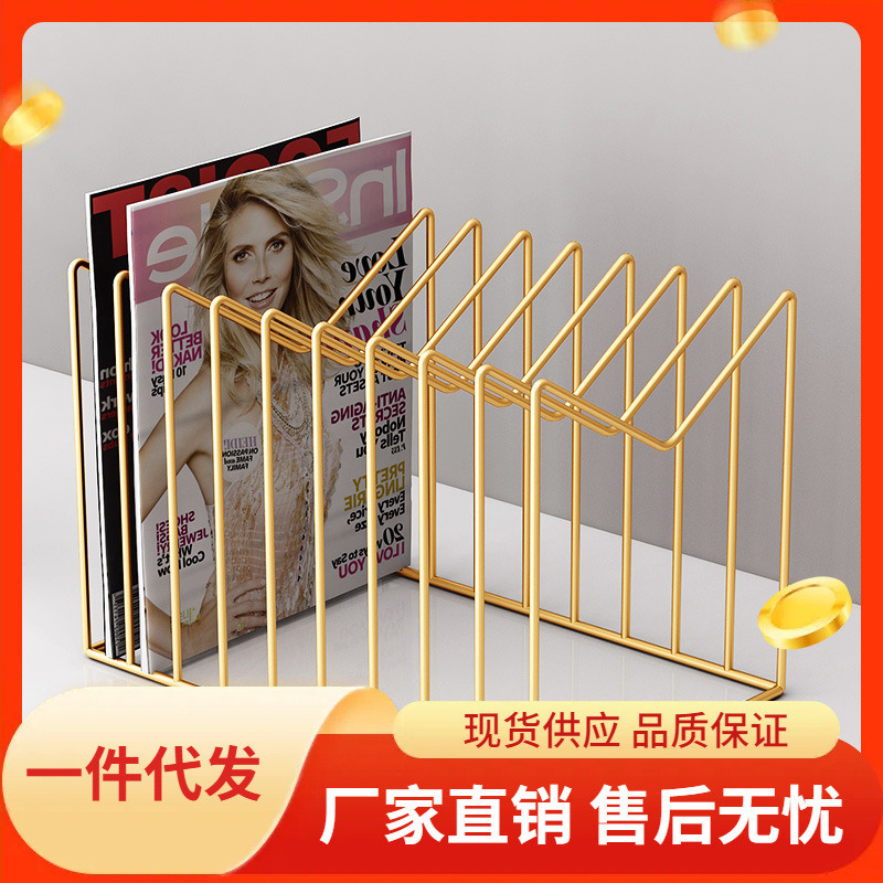 Bookshelf Wrought Iron Desktop Storage Rack Metal Table Simple Ins Office Small Magazine Storage and Organization Shelf