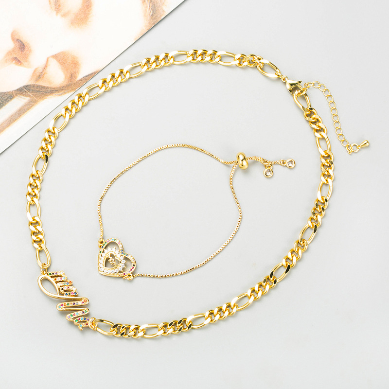 Mother's Day Series Jewelry Creative Personality Copper Gold-plated Inlaid Colored Zircon Mama Letter Necklace Bracelet display picture 4