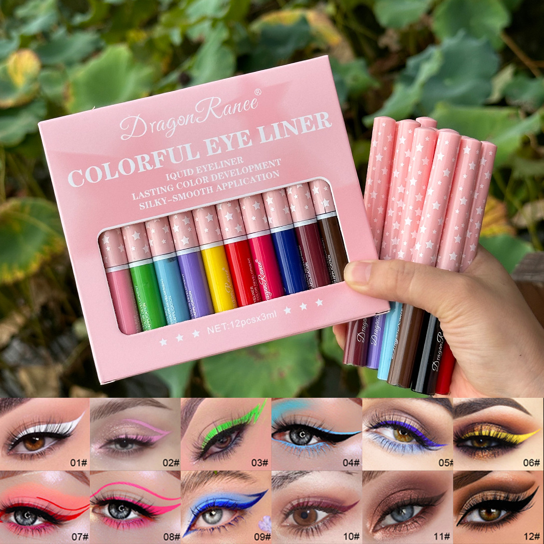 Stage Makeup Colorful Liquid Eyeliner Pen, White Matte, Waterproof, Sweat-Proof, Long-Lasting, Non-Smudging, Makeup Artist 12-Color Set
