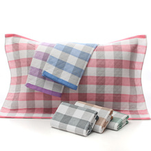 厂家直销三层纱布枕巾格子枕巾学生枕巾成人枕巾