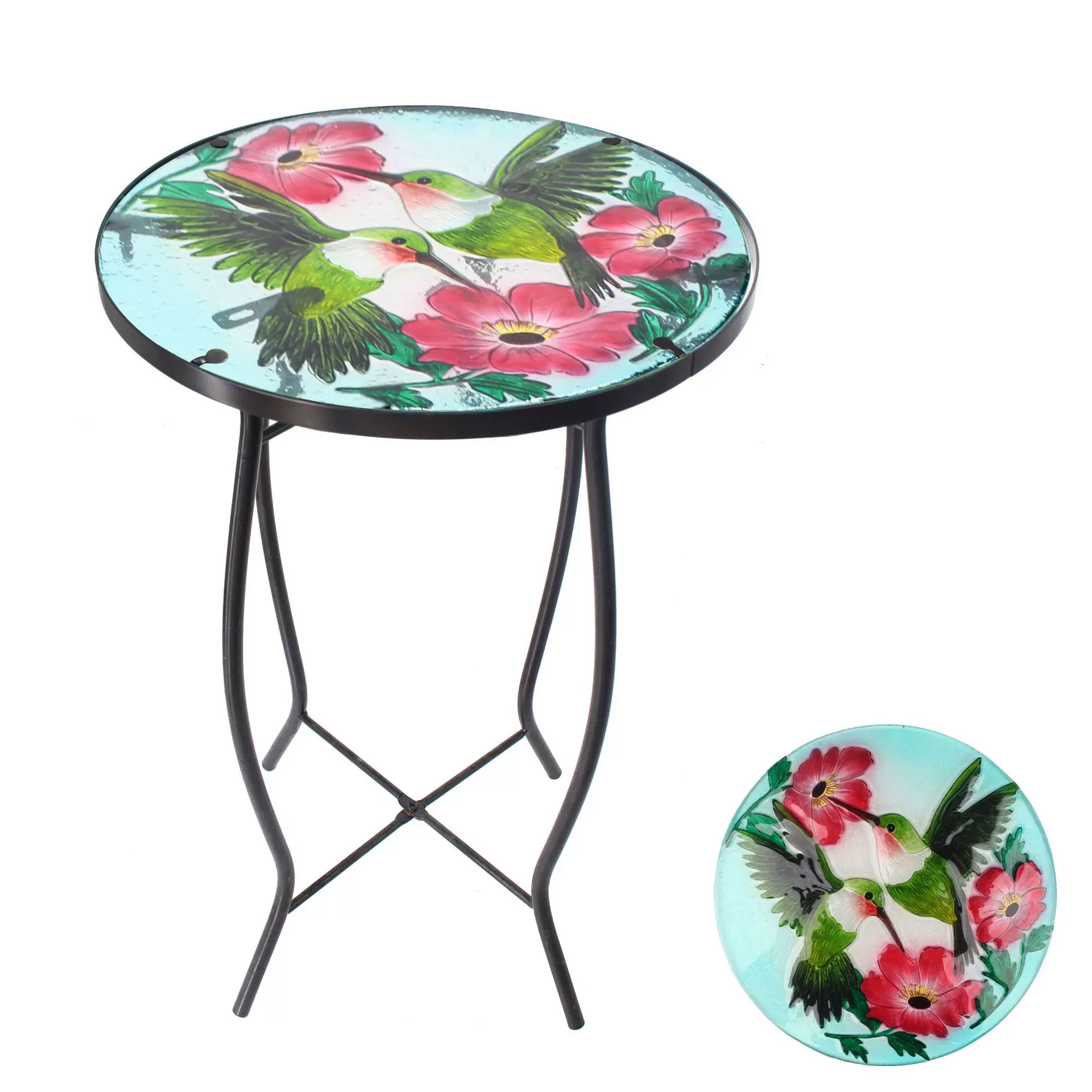 绿色太阳能蜂鸟玻璃桌面 花园摆设桌面茶几 家居摆设