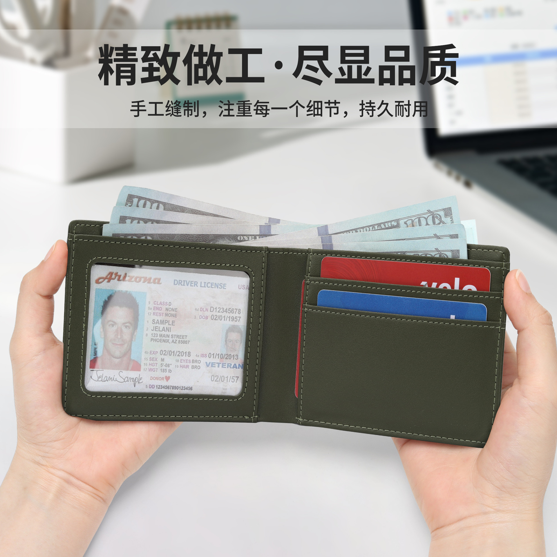 Amazon 50% de descuento de color sólido cartera de gran capacidad RFID anti-robo cartera de cepillo de negocios cartera de cuero para hombres