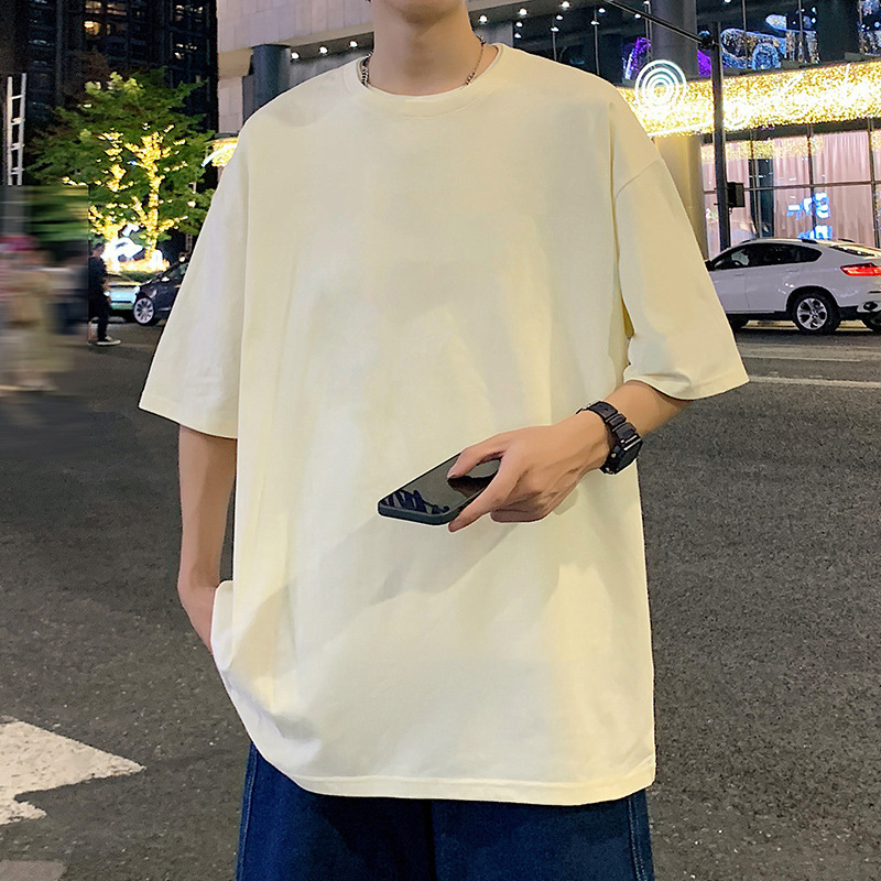 220グラムの重いポンドの純綿の夏の半袖のtシャツの男性のゆったりしている紳士服のtシャツの半袖の純色の底のシャツは二開することができます。|undefined