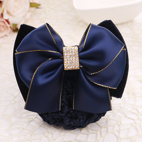 Professional hairpin hairnet gold velvet bow hair accessories net bag hotel stewardess nurse work hairpin