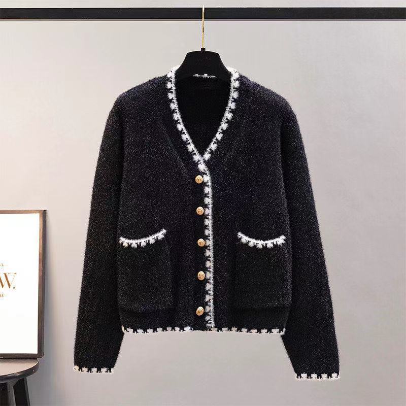 Xiaoxiang style knitted cardigan 2023 autumn and winter new item, chenille mink fur V-neck sweater women's coat_voghion.com
