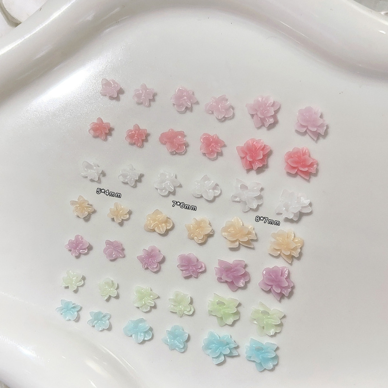 新款软雕花美甲饰品大小混装ins国风立体粉白蓝紫色花朵diy指甲钻|undefined