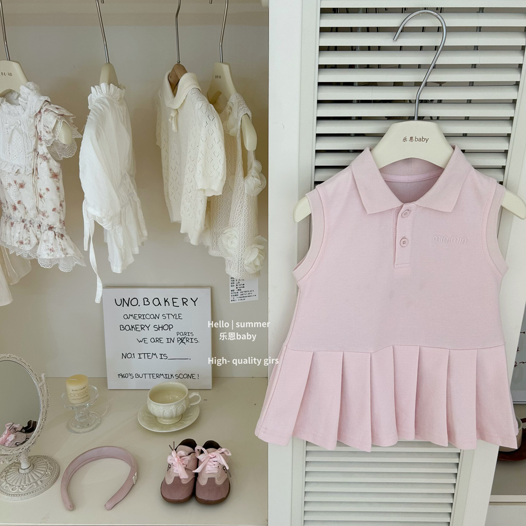 [Le En baby] Vestido de verano de niña estilo universitario Chaleco plisado con cuello POLO Vestido de princesa Estilo occidental bebé