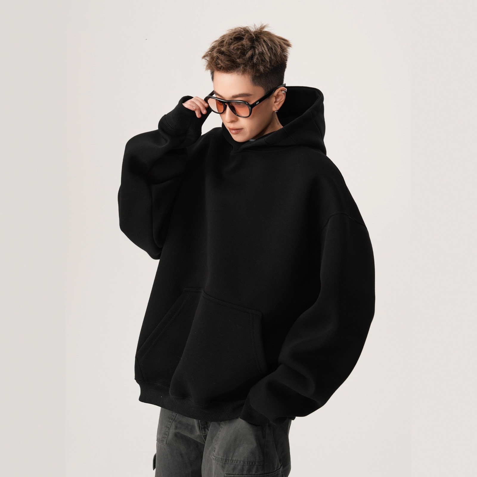 Hooded Sweater Men's Heavy American Trendy Short Jacket High Street Loose Stiff Hoodie_viptrois.com