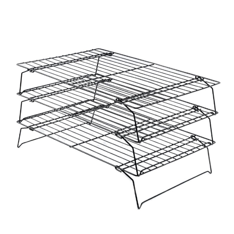 Caja de color de tres capas para hornear estante de refrigeración pan estante frío estante de la torta herramientas para hornear negro antiadherente estante de refrigeración