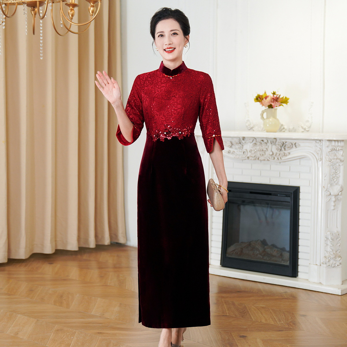 鸿韵绣秋装新款高级感旗袍连衣裙婚礼国潮婚宴装中老年妈妈装气质