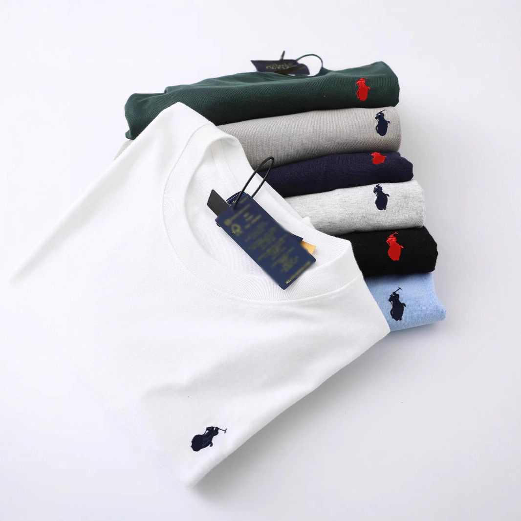 Cross-Border Short-Sleeved Export Laff Rl Pony Logo Round Neck Short-Sleeved Men's Summer Paul Polo Casual Cotton T-Shirt