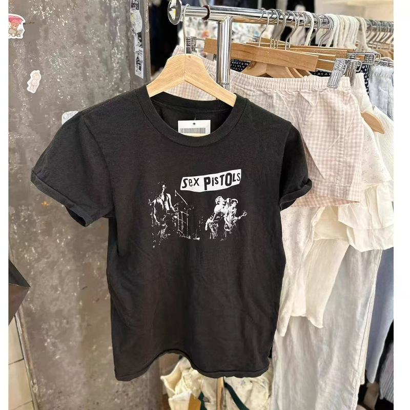 Bm Style New Letter Printed Short-Sleeved Black T-Shirt Female Sexy Summer Slim Rock Guitar Band Top Bm Style New Letter Printed Short-Sleeved Black T-Shirt Female Sexy Summer Slim Rock Guitar Band Top