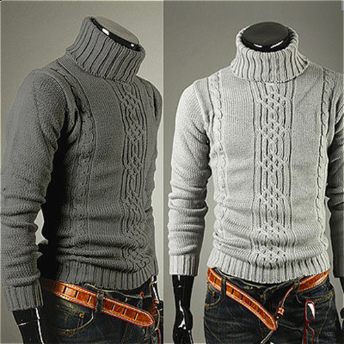 New Cross-border Men's Thick High Collar Knit Sweater Youth Long-sleeved Warm Trendary Cables Knit Top for Men