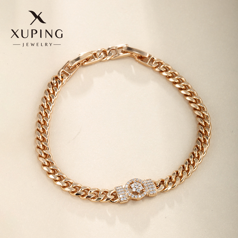 Xuping nuevo cross-border mujeres europeas y estadounidenses personalidad Hip-hop brazalete de bronce dorado flores de piedra cubana brazalete mujer