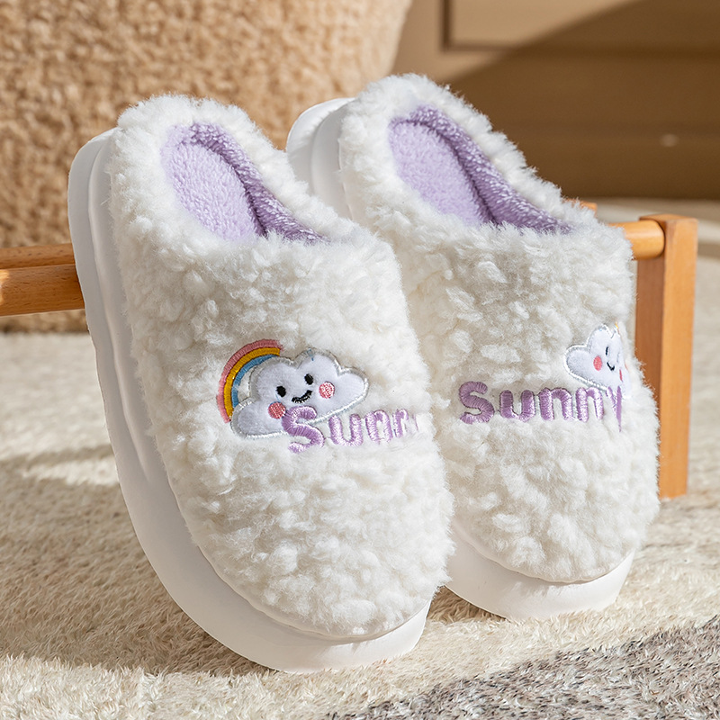 Hermosas zapatillas de algodón de oveja casera pareja de cabeza caliente antideslizante fondo grueso pisar mierda sensación de invierno peludo zapatillas