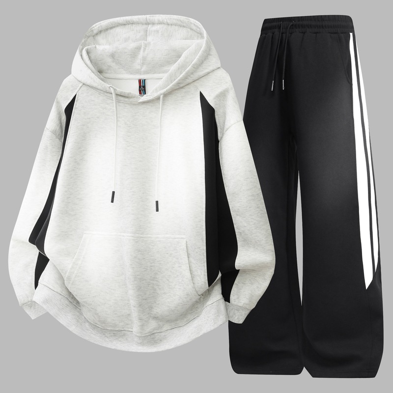 2025 primavera y otoño nuevo suelto de tamaño grande encapuchado sweaters set de moda coreana casual de dos piezas set hombre