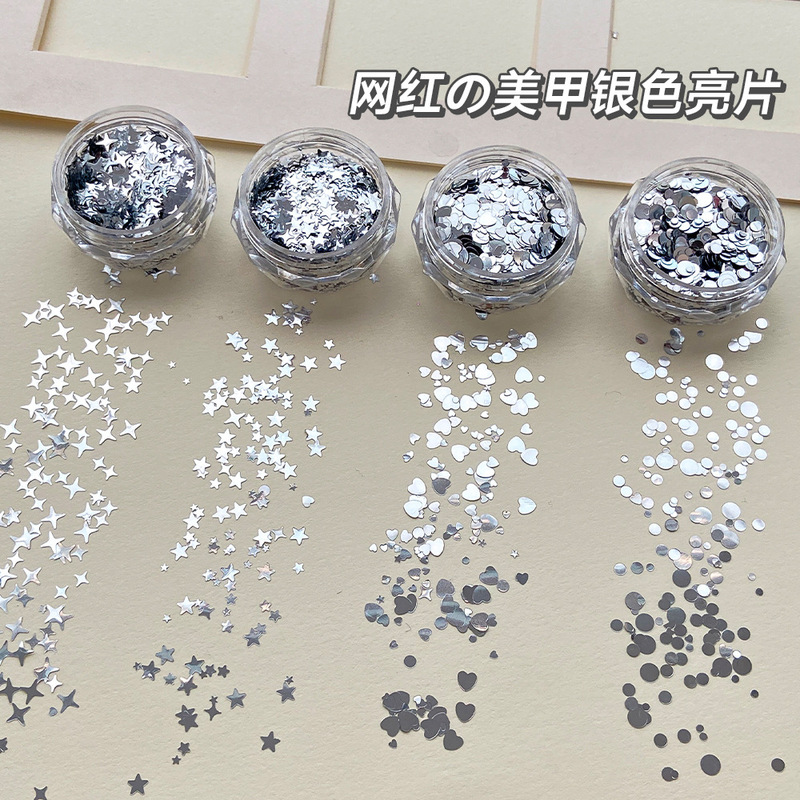 New Nail Art Sequin Stickers Silver Mixed Five-Pointed Star Heart Ins Style Star Series Sparkling Nail Accessories