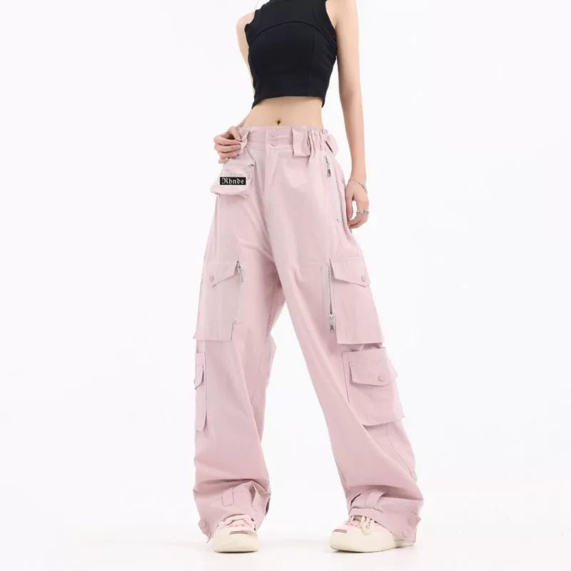 Модные прямые универсальные повседневные брюки с карманами, летний наряд допамина, розовые танцевальные брюки-карго для женщин