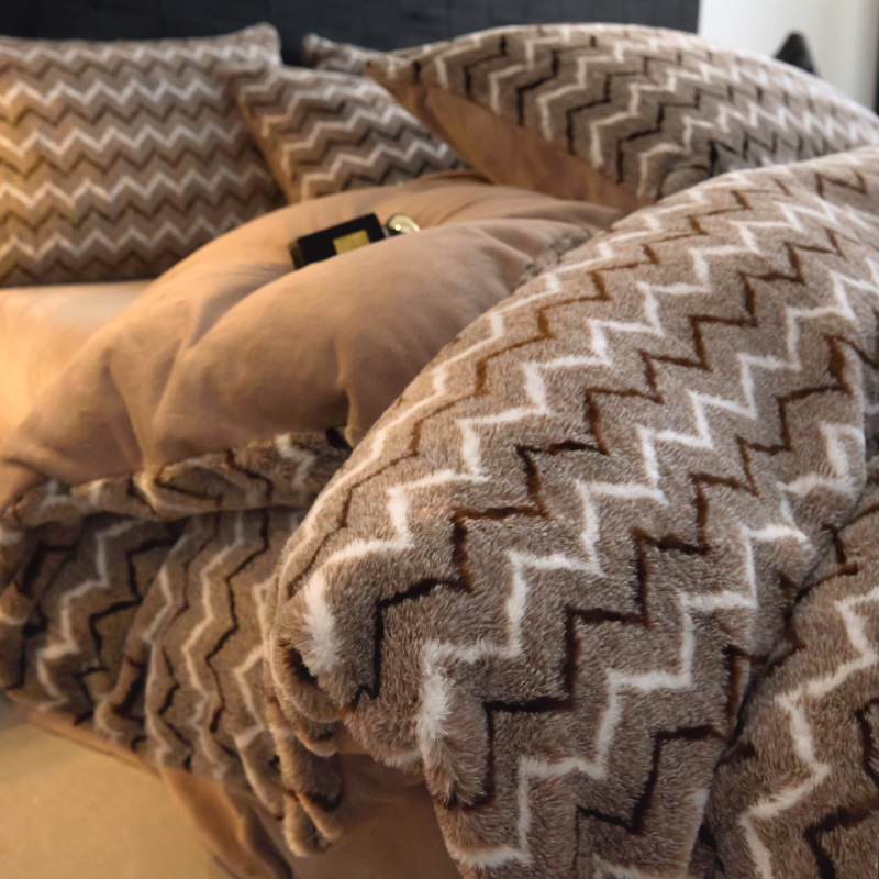 Invierno engrosado conejo cama de peluche cuatro piezas de coral de leche de peluche sábanas de cama de peluche caliente sábanas de cama de alta calidad