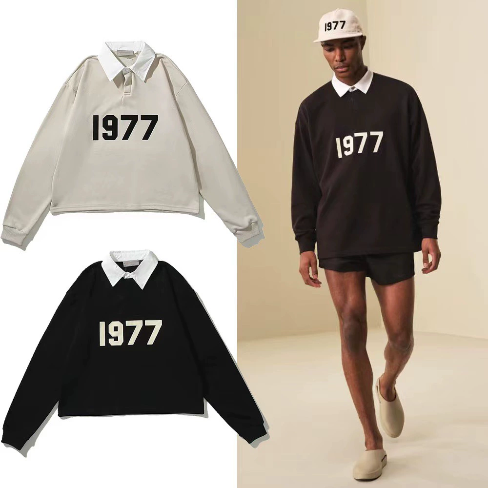 Трансграничный модный бренд FOG двойная линия ESSENTIALS Сезон 8 High Street 1977 Флокированная рубашка поло футболка с длинным рукавом для мужчин и женщин