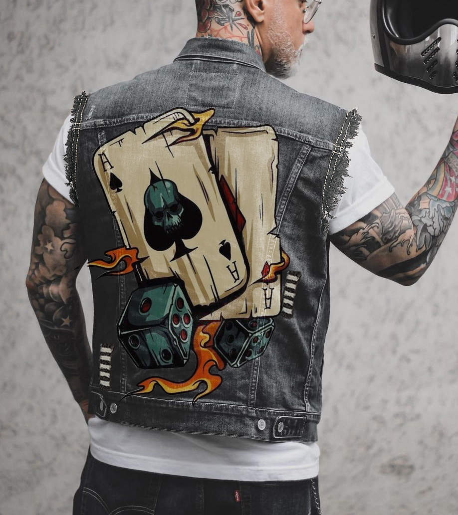 Taisna vīriešu motocikla džinsa veste ar sezonāliem apkakles pušķiem, vintage jauns stils_voghion.com