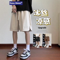 NASA ABOUT連名男性パンツ夏2025新型ゆるい氷糸ズボン学生夏五分ズボン