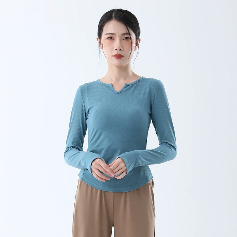 Современная одежда для обучения джазовым танцам Топ с V-образным вырезом и длинными рукавами, эластичная вязаная одежда для тренировок на теле, Базовая тренировочная одежда