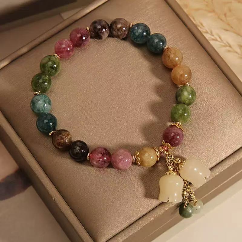Nuevo color artificial pulsera torrefacción ins nicho campanas orquídeas colgante cristal pulsera regalo de novia