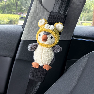 Seat belt shoulder pad, Penguin Car Seatbelt Shoulder Pad - tiger-hat-penguin-linen-shoulder-pads-black