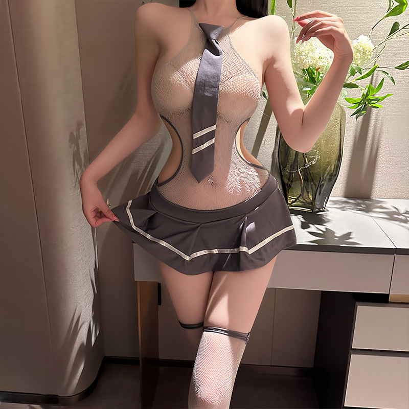 Yeyu Sexy Lingerie Set Student Outfit JK Uniform Temptation Stockings One-piece Mesh Dress with Tie Maid Costume 10 Yeyu Sexy Lingerie Set Student Outfit JK Uniform Temptation Stockings One-piece Mesh Dress with Tie Maid Costume 10