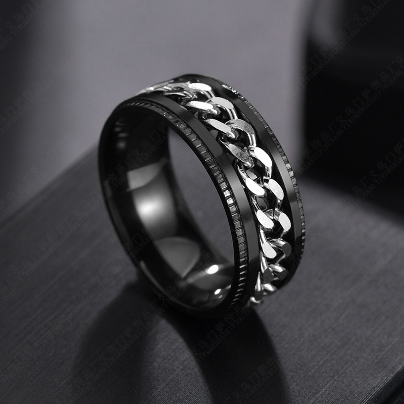 Holiday, Daily Occasion Simple Style Solid Color Chains Print 304 Stainless Steel Men's Rings
