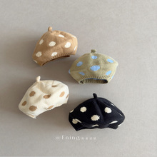 2025新款韩版波点宝宝贝雷帽秋冬季保暖男女婴幼儿童针织毛线帽子