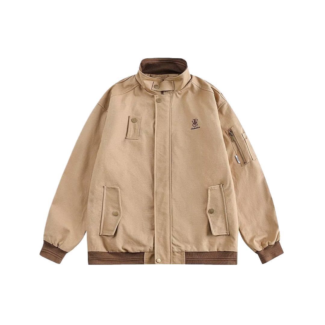 Estilo japonés retro bordado Diseño ropa de trabajo chaqueta de los hombres y las mujeres de Primavera y Otoño Nueva solapa suelta de color a juego Chaqueta de traje de vuelo