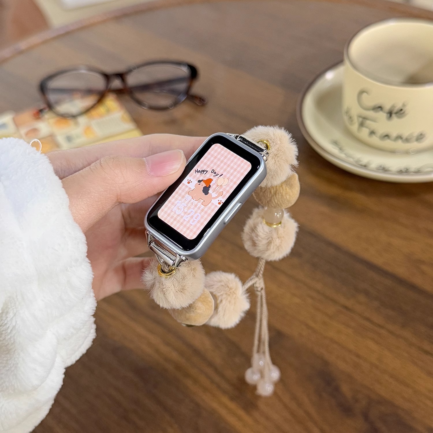 Suitable for Huawei Bracelet 10/9/8 Watch Strap New Plush Cat Beaded Rope Honor Bracelet 10/9 Wristband for Women