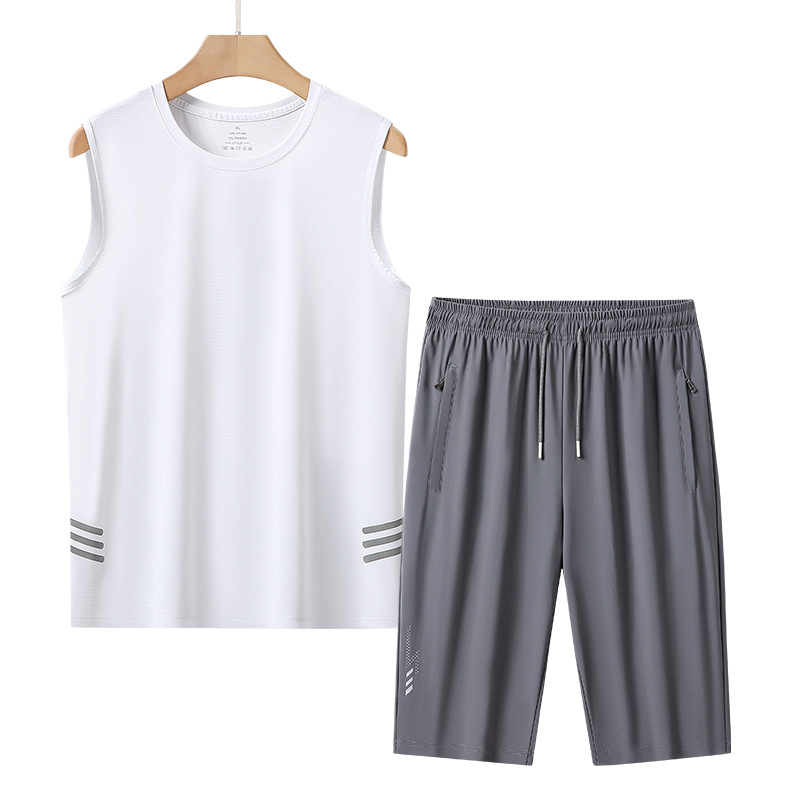 L - 8X verano chaleco de malla de hielo para hombre delgado camiseta de secado rápido para aumentar la camiseta deportiva pantalones cortos para hombres