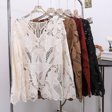 【辰雨】沙河纯色V领蕾丝开衫外搭女 春夏新款镂空别致百搭纯色长