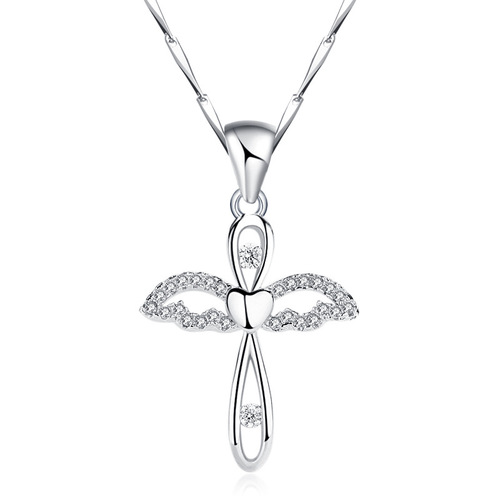 S999 sterling silver cross necklace women's pendant design niche silver necklace Japanese and Korean temperament drop shipping
