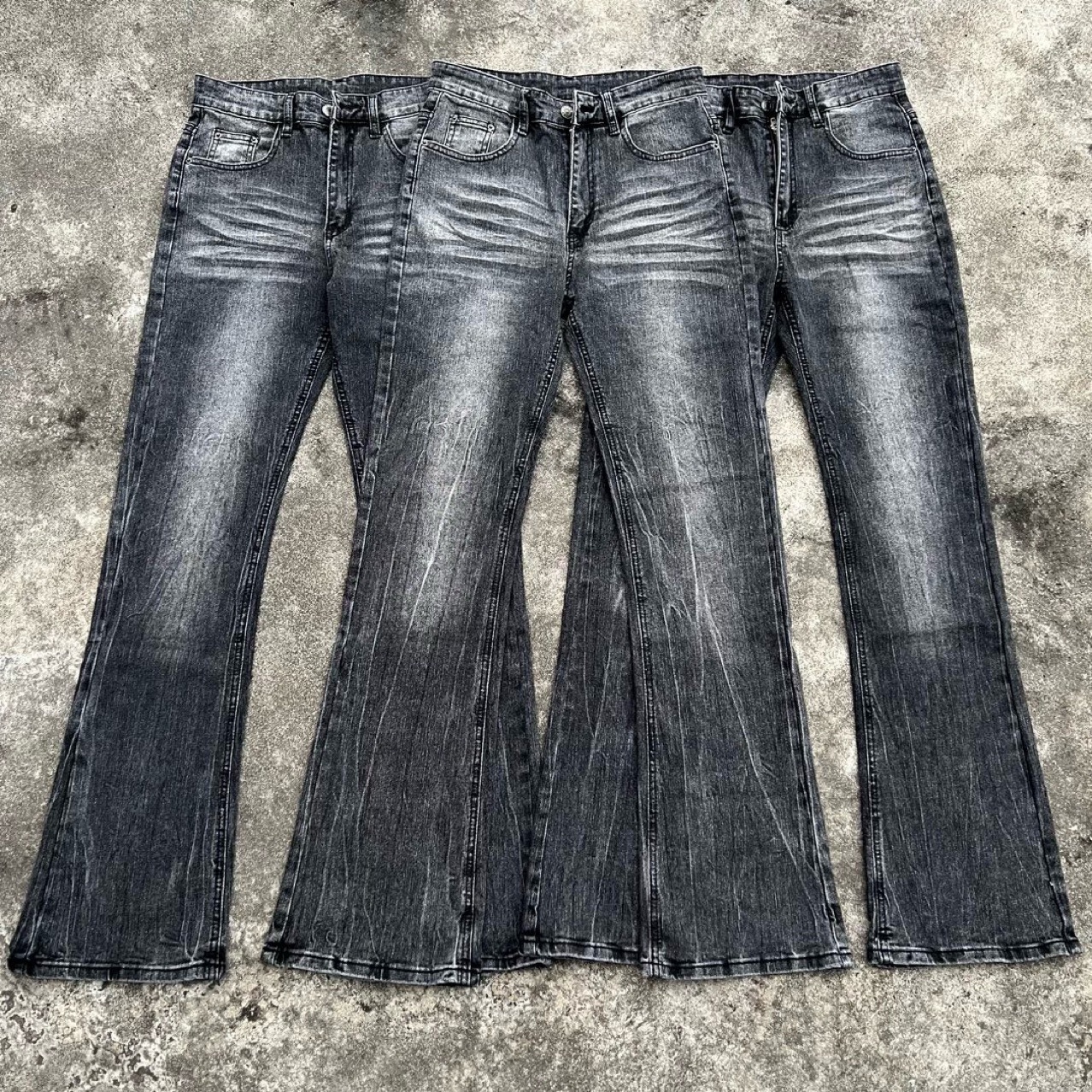 DC Retro Black Bamboo Cotton Flared Jeans High Version Faded Lightning Pattern for Men And Women mid Waist Straight Pants_mkmklike.com