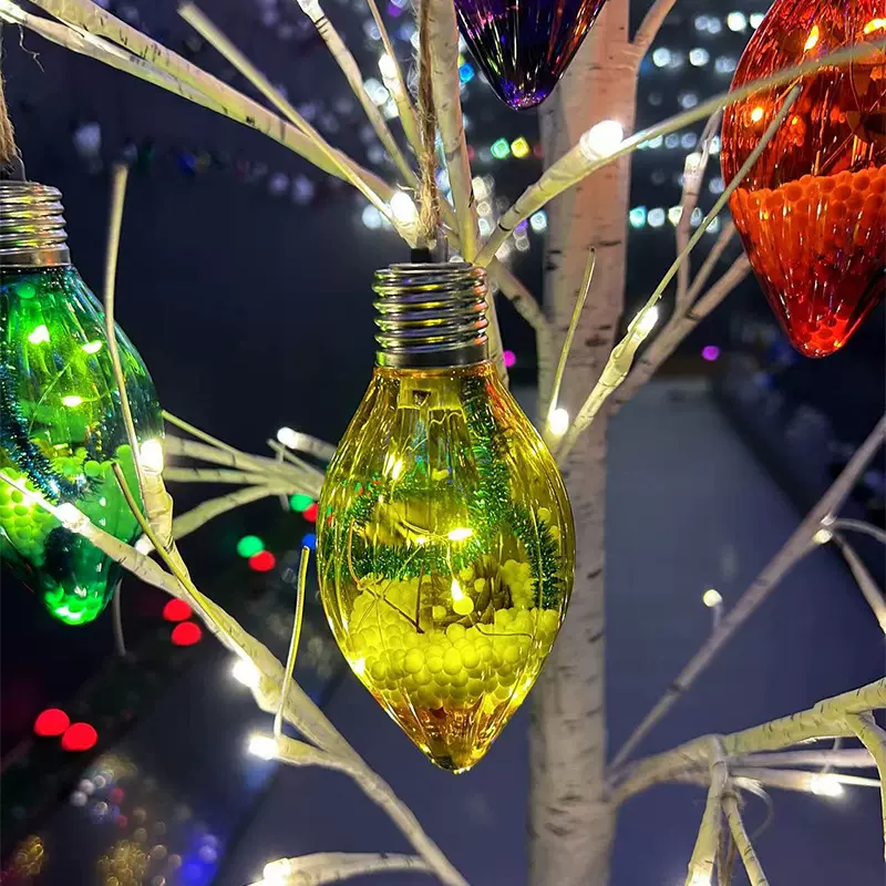 跨境新款LED发光异形塑料圣诞球内置雪景圣诞树挂件圣诞装饰品