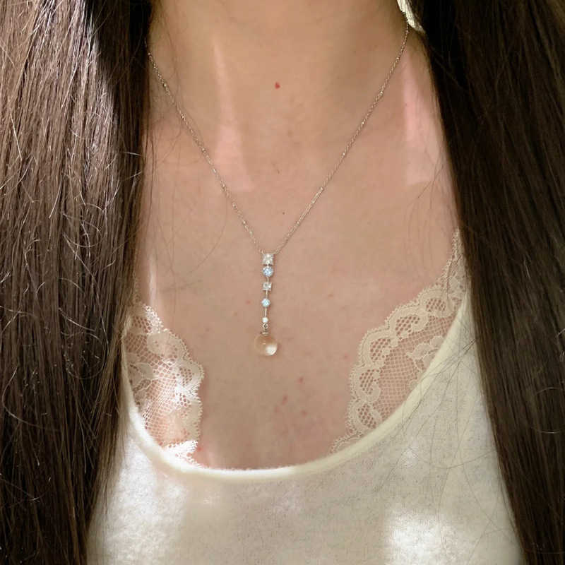 S925纯银净体白水晶流苏项链女轻奢个性小众设计清冷感时尚锁骨链|undefined