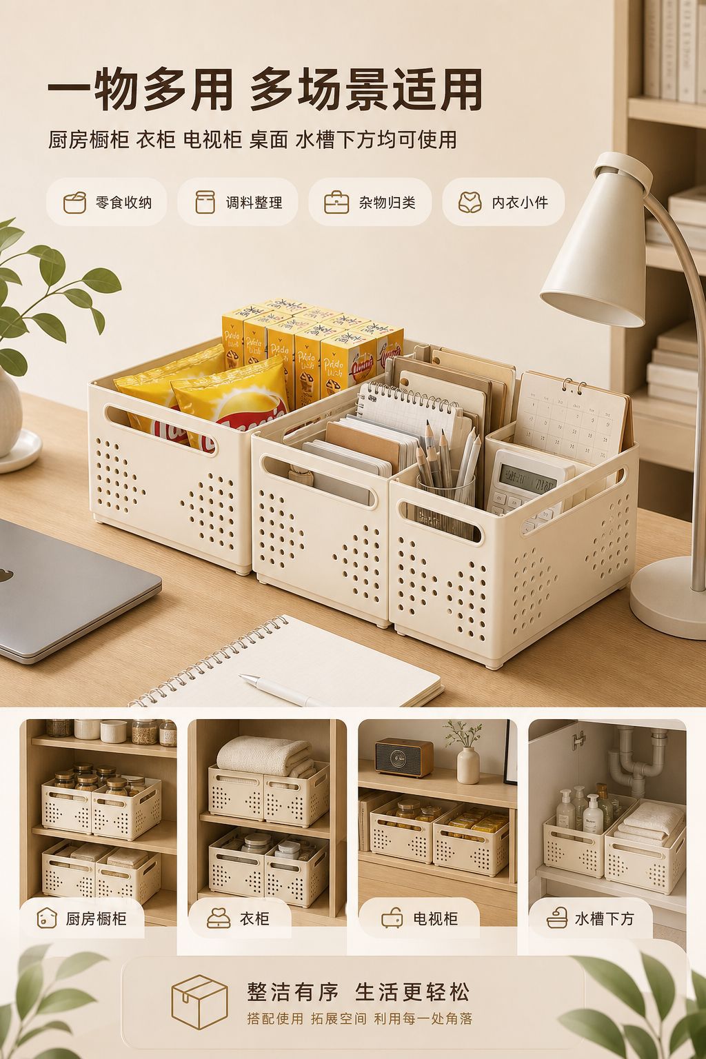 Collapsible storage basket kitchen, expandable, drawer organizer