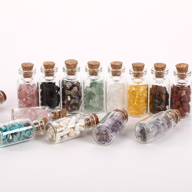 Factory Direct sale amethyst gravel drifting bottled ore specimen irregular semi-precious stone glass wishing bottle wholesale