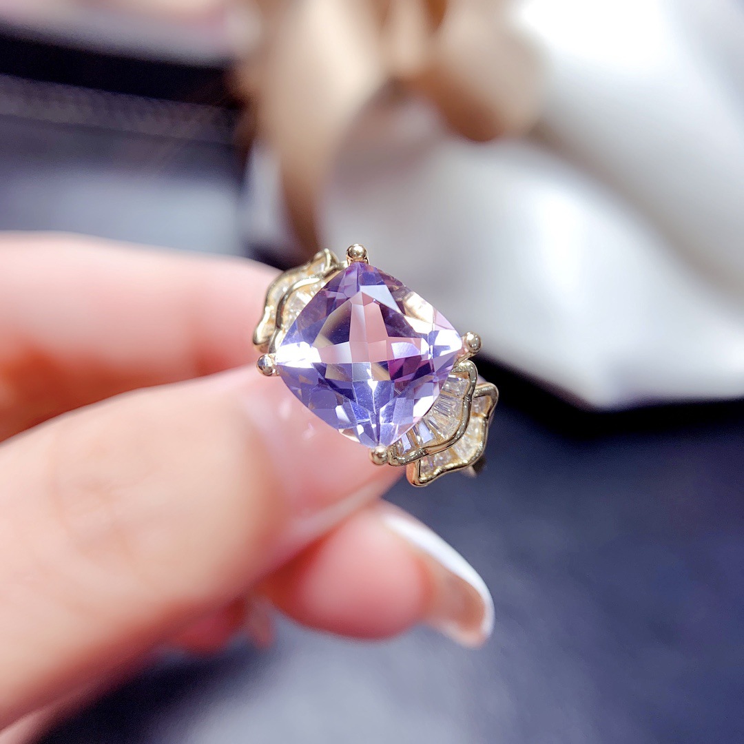 工厂批发爆款天然紫水晶戒指S925银镶嵌主石10*10热销欧美一件代